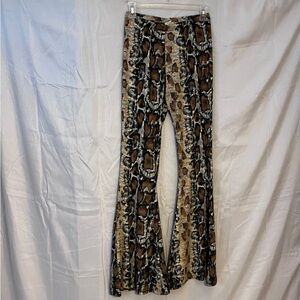 Bear Dance Brown Snake Print Wide Leg Pants